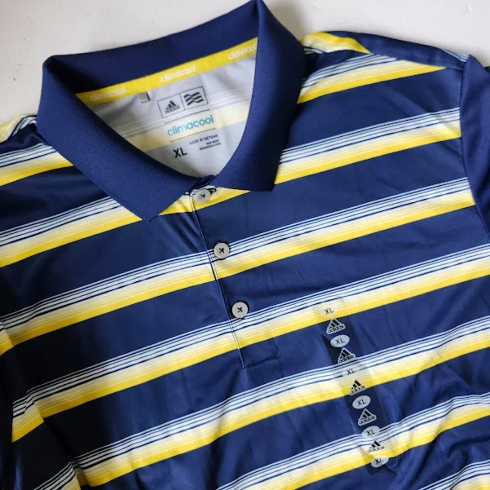 NEW Adidas Climacool Mens Polo XL Blue Yellow Stripe Shirt Wicking Breathable